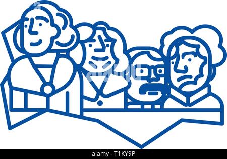 Usa presidents,mount rushmore line icon concept. Usa presidents,mount rushmore flat  vector symbol, sign, outline illustration. Stock Vector