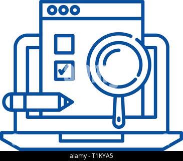 Usability test line icon concept. Usability test flat  vector symbol, sign, outline illustration. Stock Vector