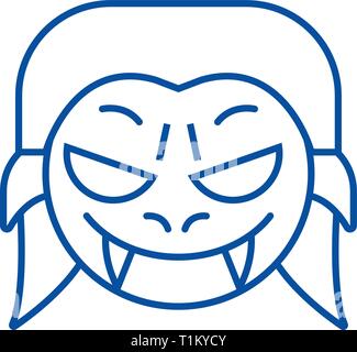 Vampire emoji line icon concept. Vampire emoji flat  vector symbol, sign, outline illustration. Stock Vector