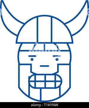 Viking emoji line icon concept. Viking emoji flat  vector symbol, sign, outline illustration. Stock Vector