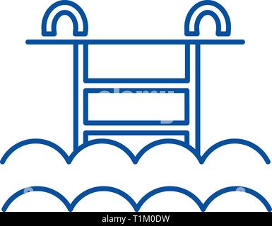 Water pool line icon concept. Water pool flat  vector symbol, sign, outline illustration. Stock Vector