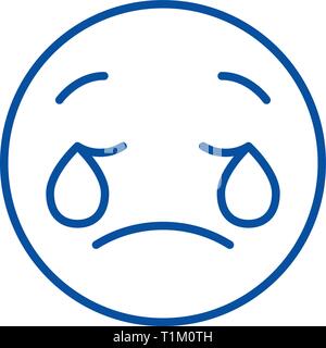 Weeping emoji emoji line icon concept. Weeping emoji emoji flat  vector symbol, sign, outline illustration. Stock Vector