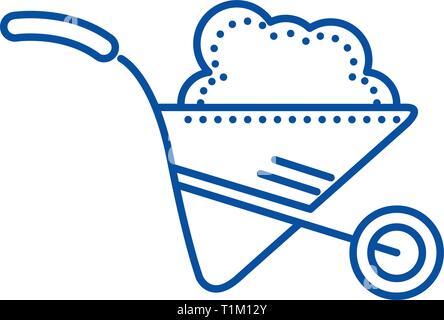 Wheelbarrow garden line icon concept. Wheelbarrow garden flat  vector symbol, sign, outline illustration. Stock Vector