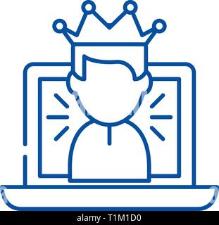 Winner in a computer game line icon concept. Winner in a computer game flat  vector symbol, sign, outline illustration. Stock Vector