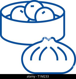 Wonton, dumplings line icon concept. Wonton, dumplings flat  vector symbol, sign, outline illustration. Stock Vector