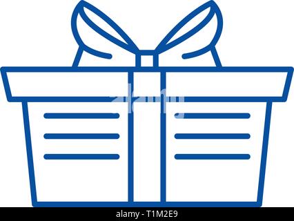 Wrapped gift basket line icon concept. Wrapped gift basket flat  vector symbol, sign, outline illustration. Stock Vector