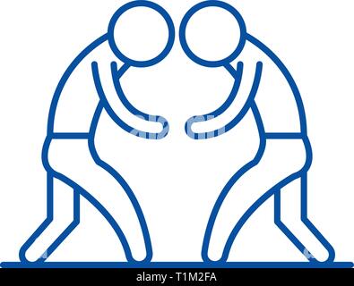 Wrestling line icon concept. Wrestling flat  vector symbol, sign, outline illustration. Stock Vector