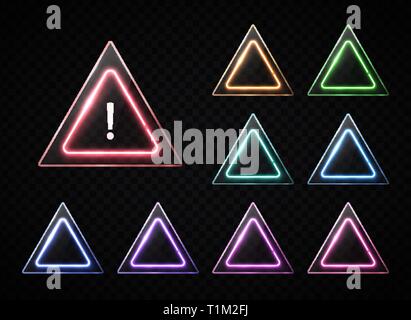 Triangular signs set on transparent background. Stock Vector