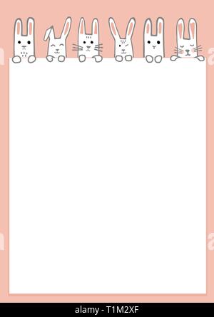 Happy Easter banner with bunny faces and paws. Rabbits border or greeting card. Vectorю Stock Vector