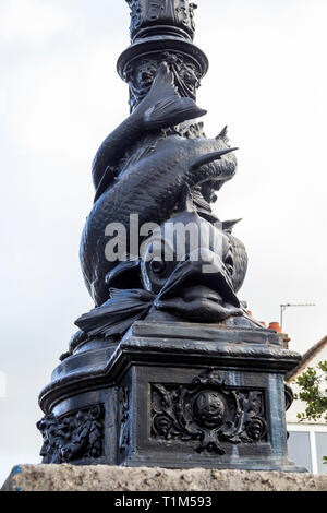 Detail of the decorative ironwork of a Victorian lamp post on Hornsey Lane Bridge, know as 'suicide bridge', over the A1 Archway Road in London, UK Stock Photo
