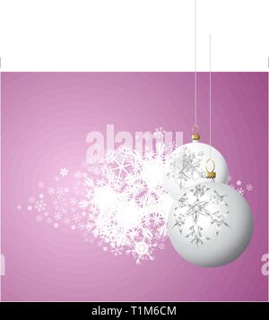 White Christmas bulbs with snowflakes on light purple background Stock Vector