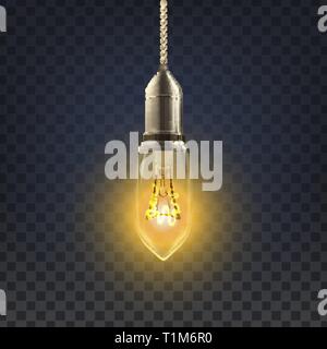 Light Bulb Vector. Abstract Interior Light Bulb. Old Background. 3D Realistic Transparent Illustration Stock Vector