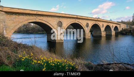 Coldstream Bridge over the River Tweed, Coldstream, Scottish Borders, Scotland, UK Stock Photo