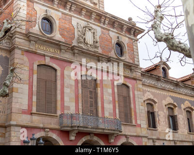 Palau del Parlament de Catalunya (Palace of the Parliament of Catalonia) facade, Barcelona, Spain Stock Photo