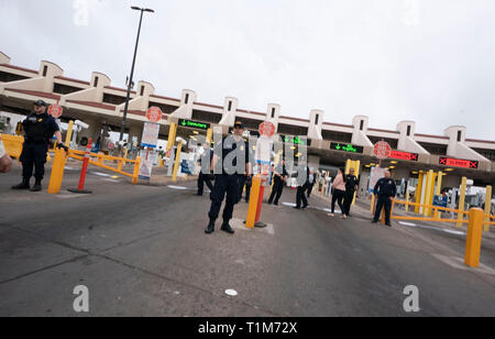 Laredo, Texas USA Feb, 23, 2019: US Customs and Border Patrol (CBP) agents on the Juarez Lincoln International Bridge #2 between the US and Mexico. Stock Photo