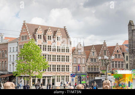 GHENT, BELGIUM - APRIL 16, 2017: Facade of building in the historic city center of Ghent, Belgium Stock Photo