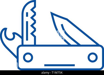 Knife army, multipurpose tool,swiss  line icon concept. Knife army, multipurpose tool,swiss  flat  vector symbol, sign, outline illustration. Stock Vector