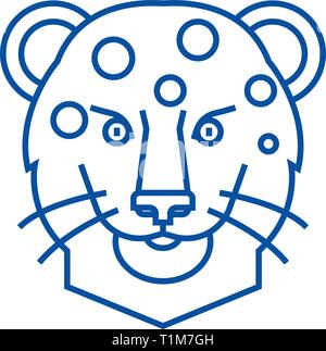 Leopard head line icon concept. Leopard head flat  vector symbol, sign, outline illustration. Stock Vector