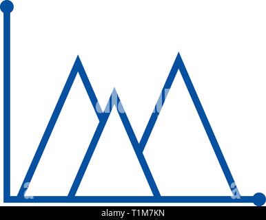 Line graph mountain type line icon concept. Line graph mountain type flat  vector symbol, sign, outline illustration. Stock Vector