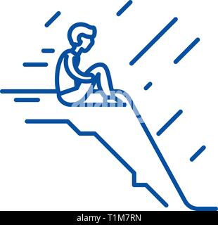 Loneliness line icon concept. Loneliness flat  vector symbol, sign, outline illustration. Stock Vector