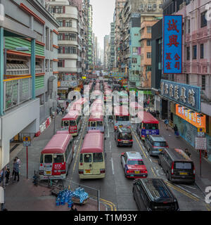 Queues of Buses in Hong Kong City Stock Photo