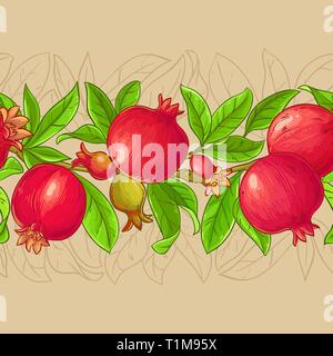 pomegranate vector pattern on color background Stock Vector