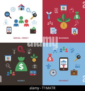 Social score credit and banking payment icons infographics, digital vector Stock Vector