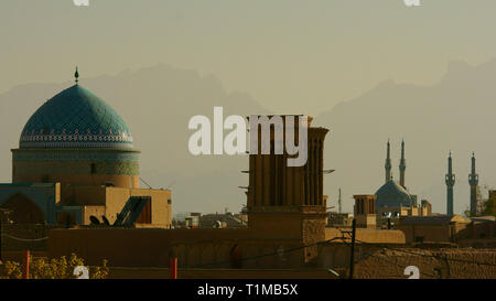 Panorama of the ancient city of Yazd. Wind towers and mosque. Iran Stock Photo