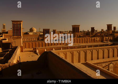 Panorama of the ancient city of Yazd. Wind towers and mosque. Iran Stock Photo