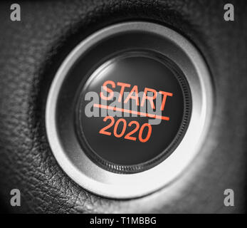 Start 2020 new year car engine red button Stock Photo