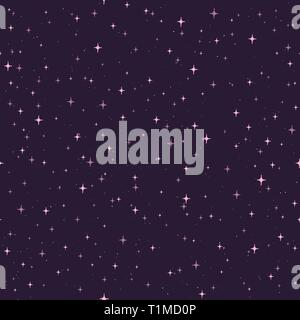 Hand drawn vector seamless pattern with pink stars on the purple background. Starry cosmic backdrop. Stock Vector