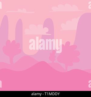 Cartoon landscape for game design, soft nature background - pink mountains Stock Vector