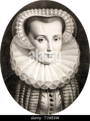 Mary Stuart (1542-1587) monochrome lithograph portrait by Christian Ludwig Wilhelm Heuer, 19th Century Stock Photo