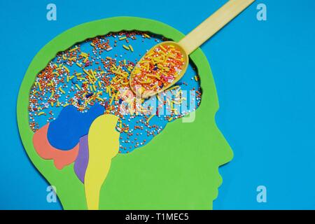 Conceptual image illustrating sugar and the brain. Stock Photo