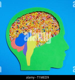 Conceptual image illustrating sugar and the brain. Stock Photo