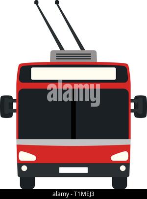 Trolleybus icon front view. Flat color design. Vector illustration. Stock Vector