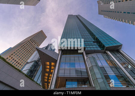 Minato Ward, Tokyo, Japan - November 17, 2017 : High-Rise buildings in Tokyo near Higashi-Shimbashi Area. Royal Park Shiodome Tower and Shiodome City  Stock Photo