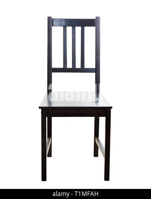 Comfortable black wooden stool front view isolated over white background. Stock Photo