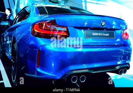 The backside of a BMW M2 Coupe presented at the exhibition centre BMW World in Munich Stock Photo