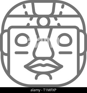 Ethnic tribal mask, mayan, aztec line icon. Stock Vector