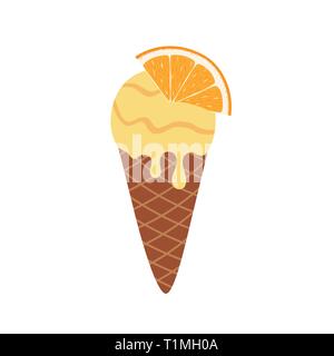 Orange ice cream in a chocolate cone Stock Vector
