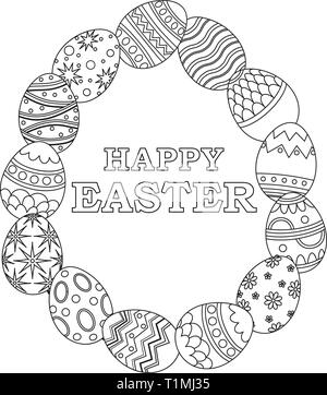 Line art black and white easter poster Stock Vector