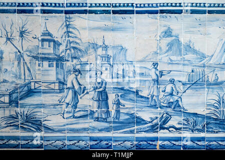 Historic 17th Century azulejo tiles in the interior courtyard of Evora University, Evora, Portugal Stock Photo