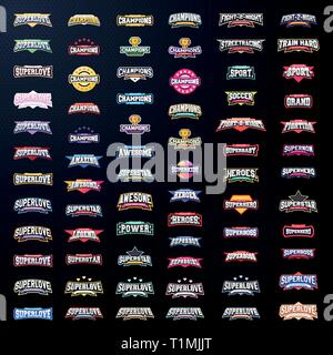 Sport emblem typography set. Super logo for your t-shirt. Mega logotype collection. Stock Vector