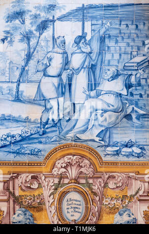 Historic 17th Century azulejo tiles in the interior courtyard of Evora University, Evora, Portugal Stock Photo