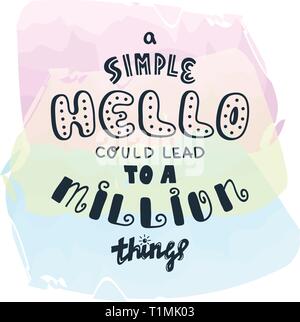 Lettering simple hello in different language doodle quote in sketch style. Hand draw beautiful phrase. Motivation concept Stock Vector