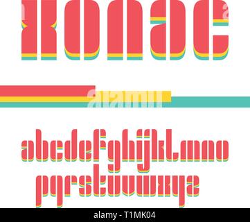 Vector condensed original bold display font design, alphabet, lowercase character set. Easy swatch color control Stock Vector