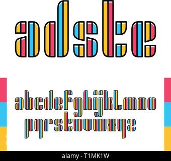 Vector condensed original bold display font design, alphabet, lowercase character set. Easy swatch color control Stock Vector