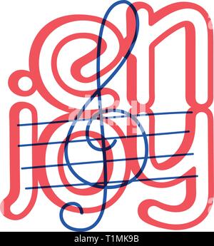 Hand draw treble clef icon in doodle style for your design with lettering. Stock Vector