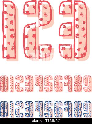 Set of ten numbers form zero to nine with Offset Printing Effect. Retro Typography, number design elements. Stock Vector